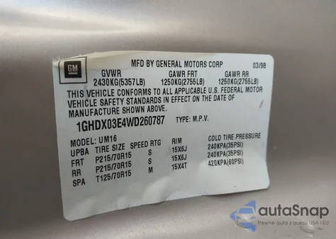 1998 Oldsmobile Silhouette Gls из США, поврежденный, VIN 1GHDX03E4WD260787